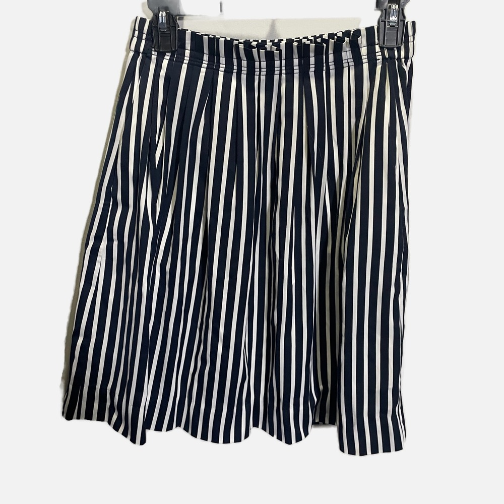 J.Crew Navy Blue White Striped Pleated Paperbag Waist A-Line‎ Skirt Size 2